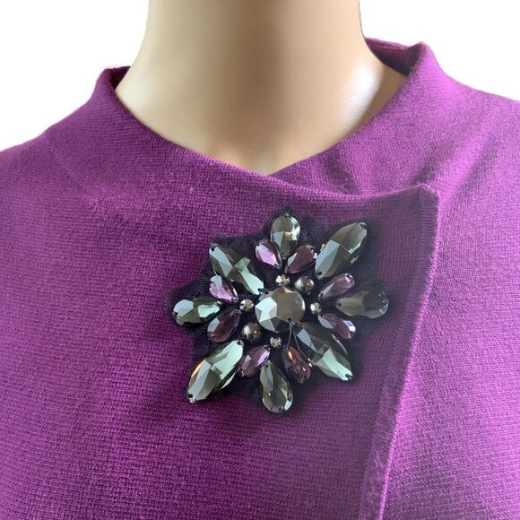 JM Collection Purple Embellished 3/4 Sleeve Cardigan Sz Petite Sm Classy Glam - Picture 2 of 12